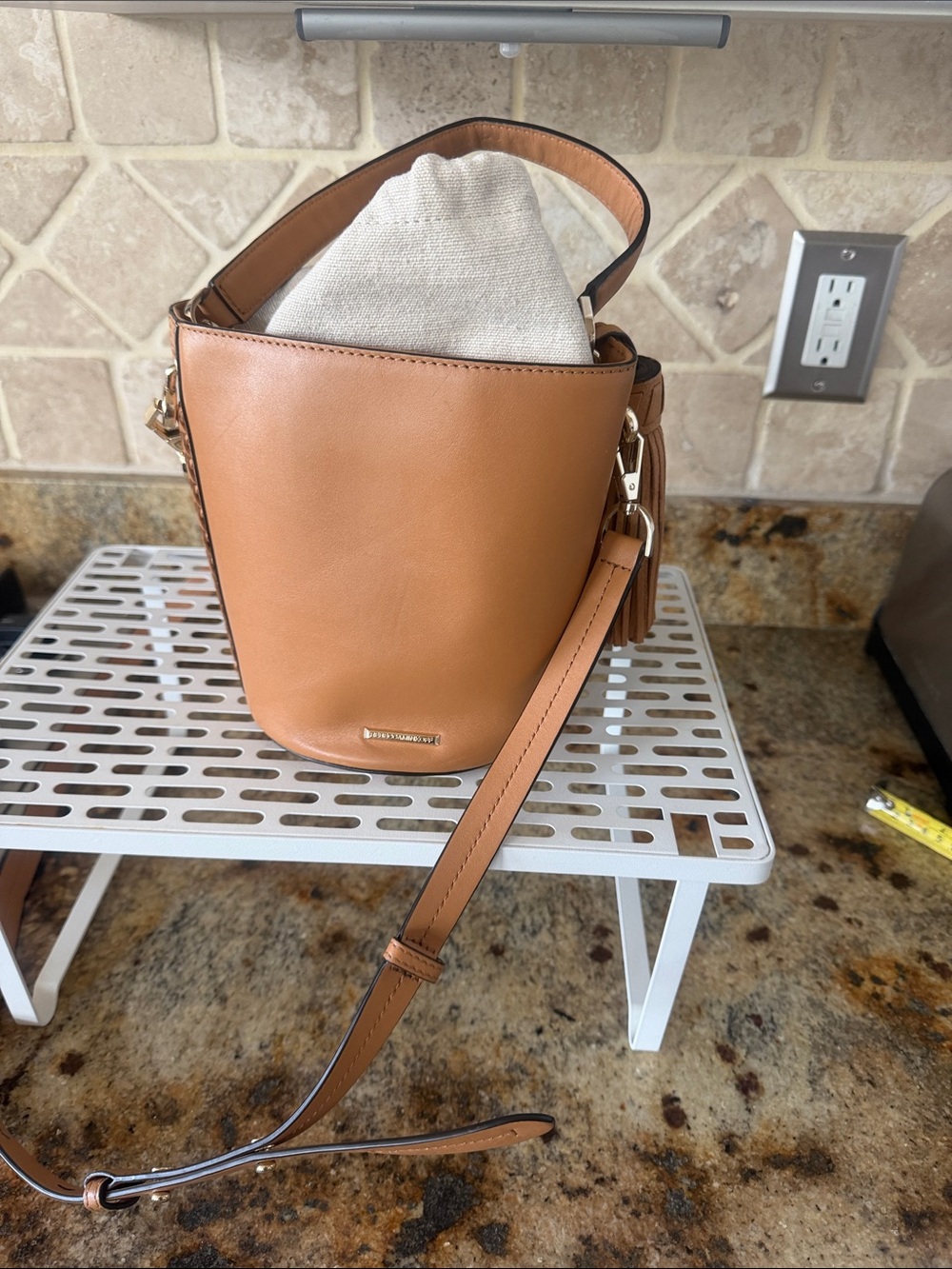 Rebecca Minkoff Leather Bucket Crossbody Bag Tan - Women's Handbag